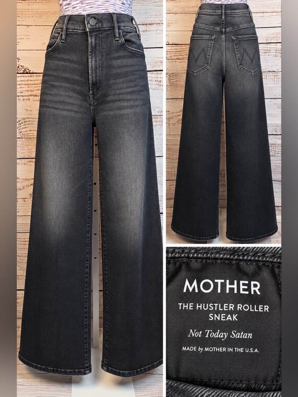 MOTHER The Hustler Roller Sneak 29 Not Today Satan High Rise Wide Leg Jeans